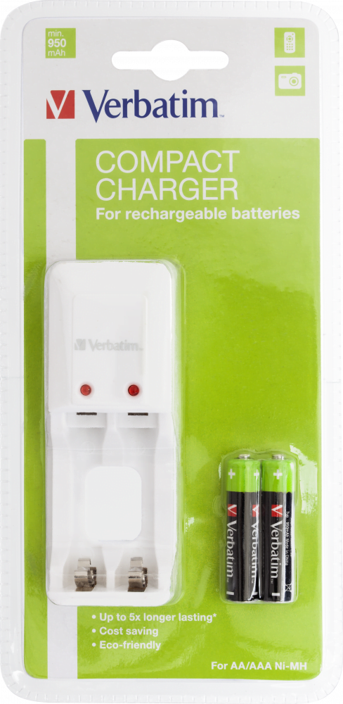 Compact Battery Charger 1.2V NiMH + 2 AAA Rechargeable Batteries