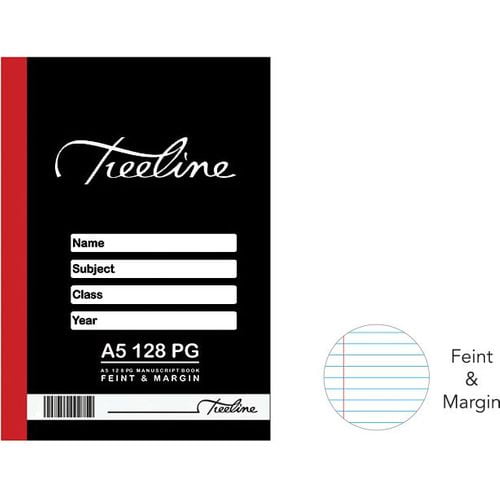 A5 Hard Cover Feint and Margin Manuscript Book (128 Pages)