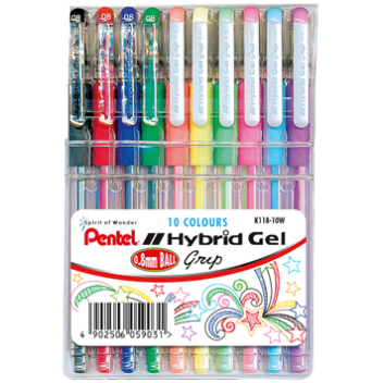 Pentel Hybrid Gel Ink Roller - Wallet of 10