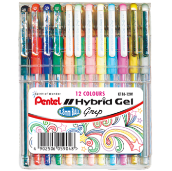 Pentel Hybrid Gel Ink Roller - Wallet of 12