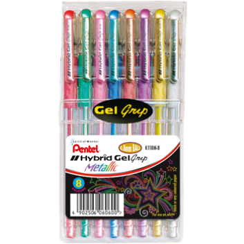 Pentel Hybrid Gel Ink Metallic - Wallet of 8