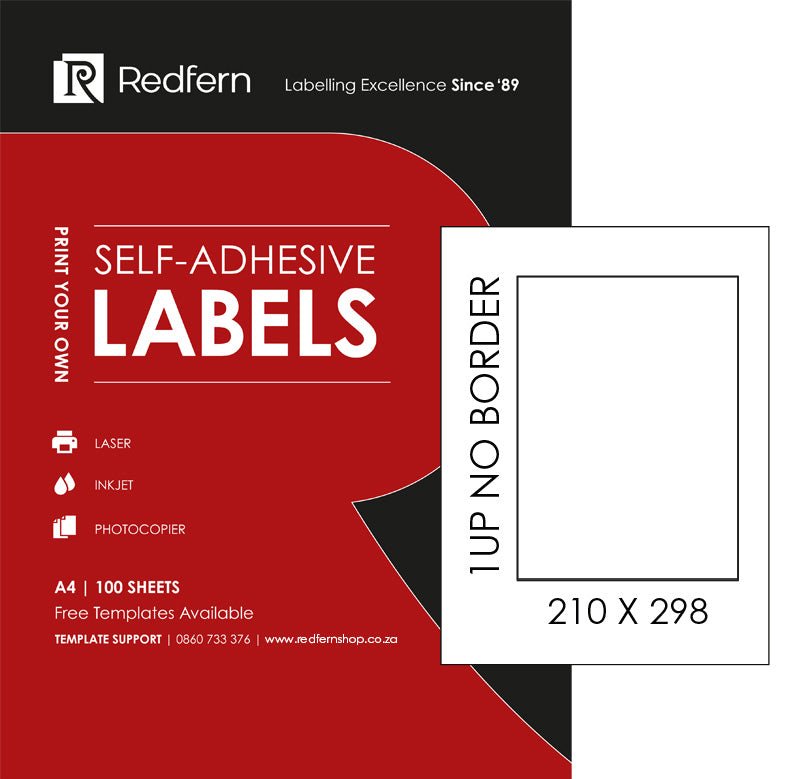 Redfern White Laser Label 1UP - 210 x 298mm (100 Sheets)