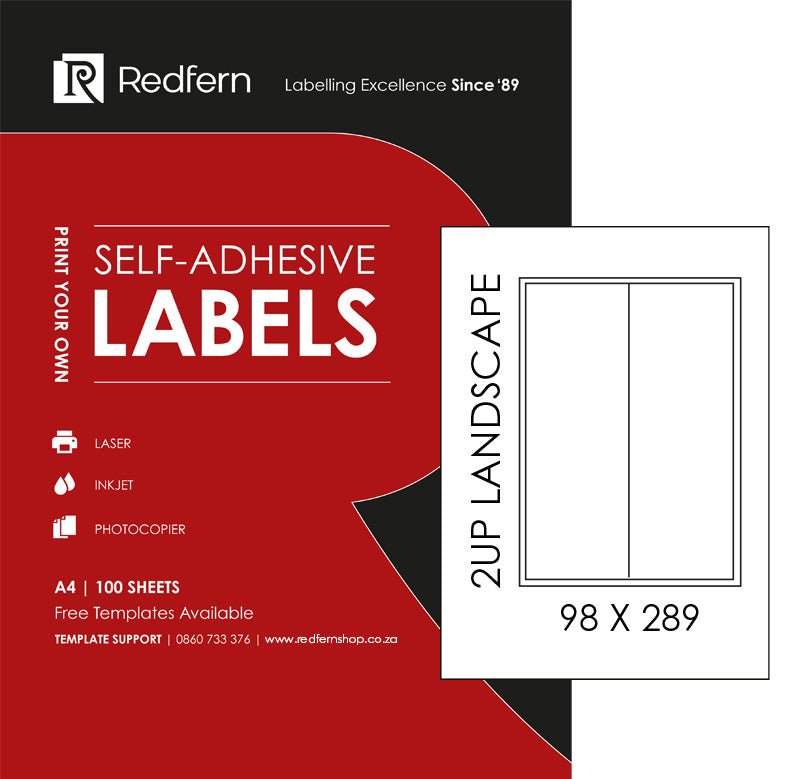 Redfern White Landscape Laser Label 2UP - 98 x 289mm (100 Sheets)