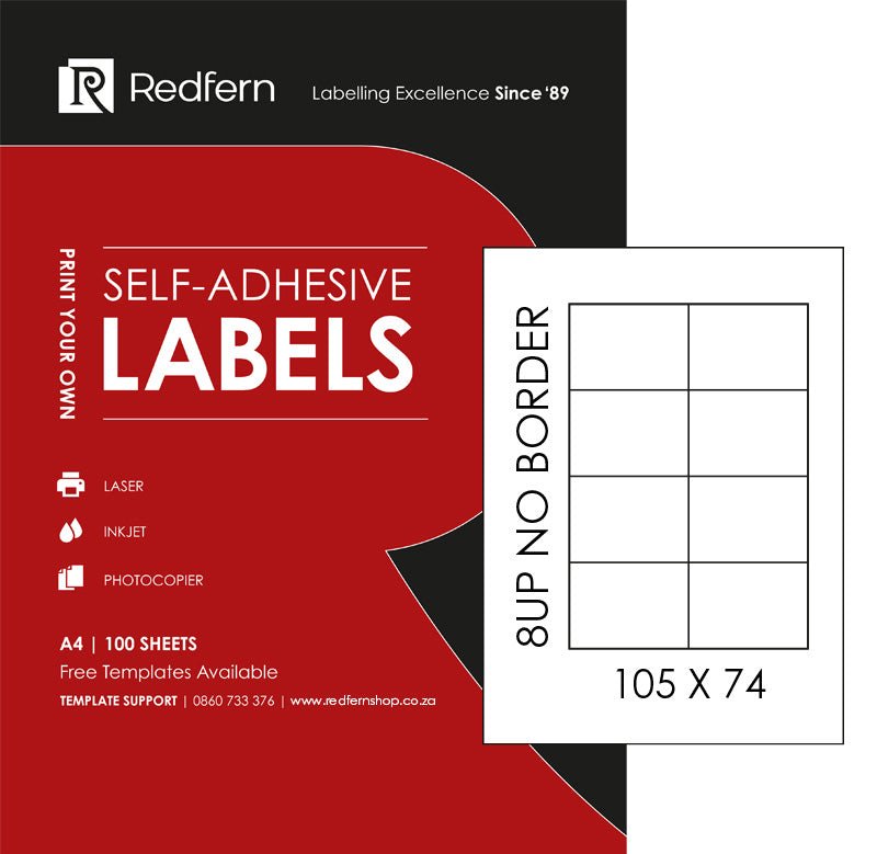 Redfern White Laser Label 8UP - 105 x 74mm (100 Sheets)