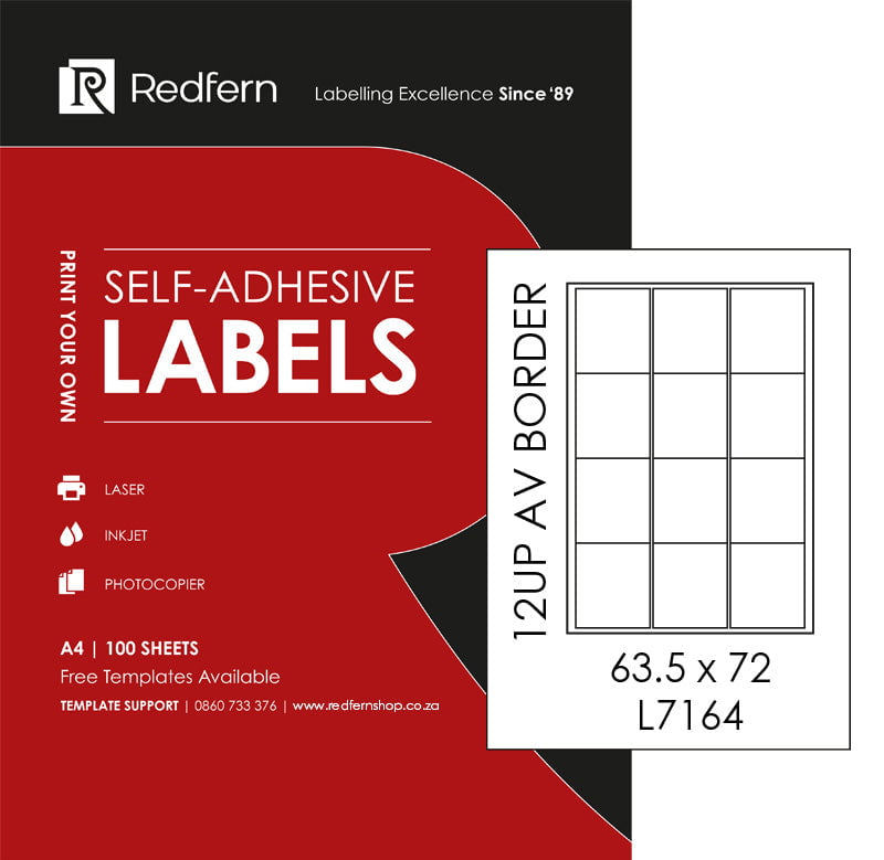 Redfern White Laser Label Landscape 12UP - 63.5 x 72mm (L7164) (100 Sheets)