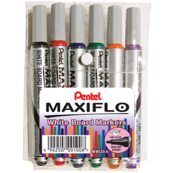 Pentel MaxiFlo Whiteboard Markers - Wallet of 6