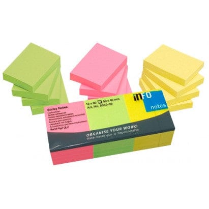 Sticky notes 50 x 40 mm Bright Info Notes (12 x 80 sheets per pack)