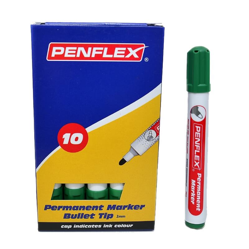 Penflex Green Permanent Marker (Bullet Tip) (Box of 10)