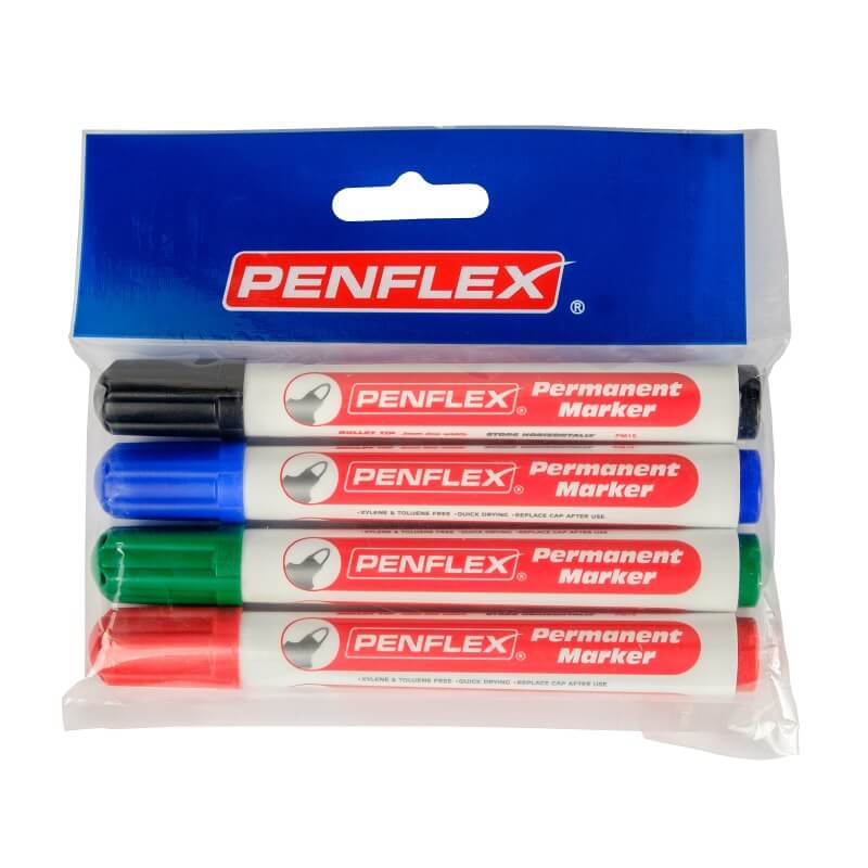 Penflex Permanent Markers (4 Colours - Bullet Tip)