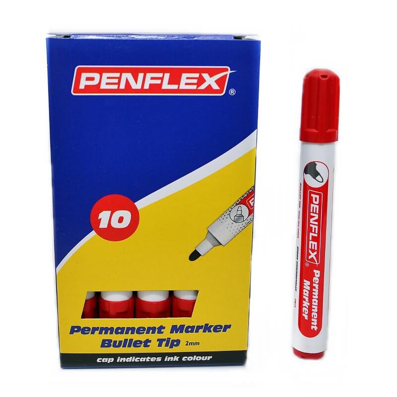 Penflex Red Permanent Marker (Bullet Tip) (Box of 10)