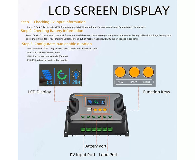 PWM Solar Charge Controller - Lithium or Lead Acid batteries - 100V