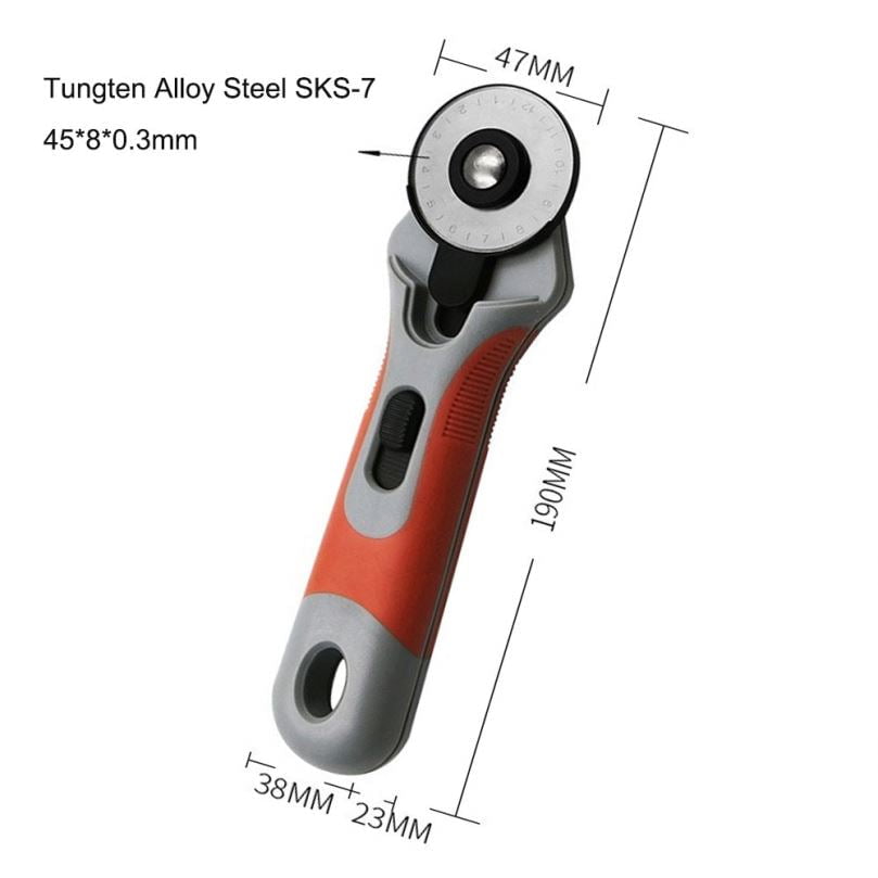 Rotary Cutter 45mm with curved handle - cuts Leather, Paper, Vinyl, Fabric