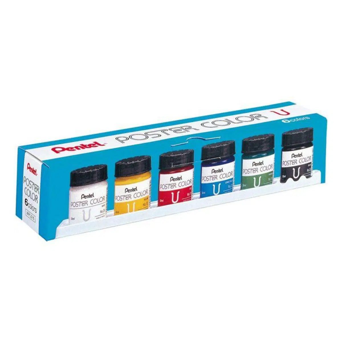 Pentel Poster Colours Paint Set of 6 Glass Containers (30ml)