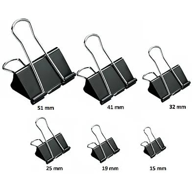 19mm Foldback Binder Clips - 12 Pcs