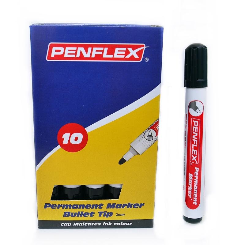 2324136000000240497.jpg Penflex Black Permanent Marker  Bullet Tip   Box of 10 - Image 1