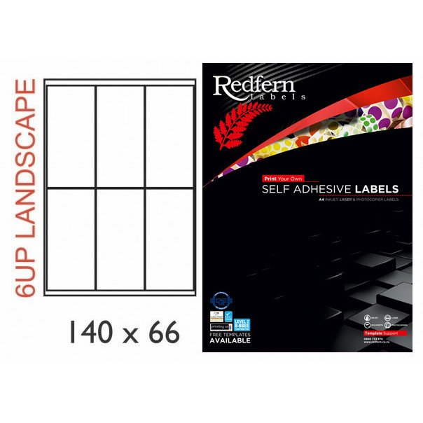 9400-2019.jpg Redfern White Laser Label Landscape 6UP - 140 x 66mm (9400) - Image 1
