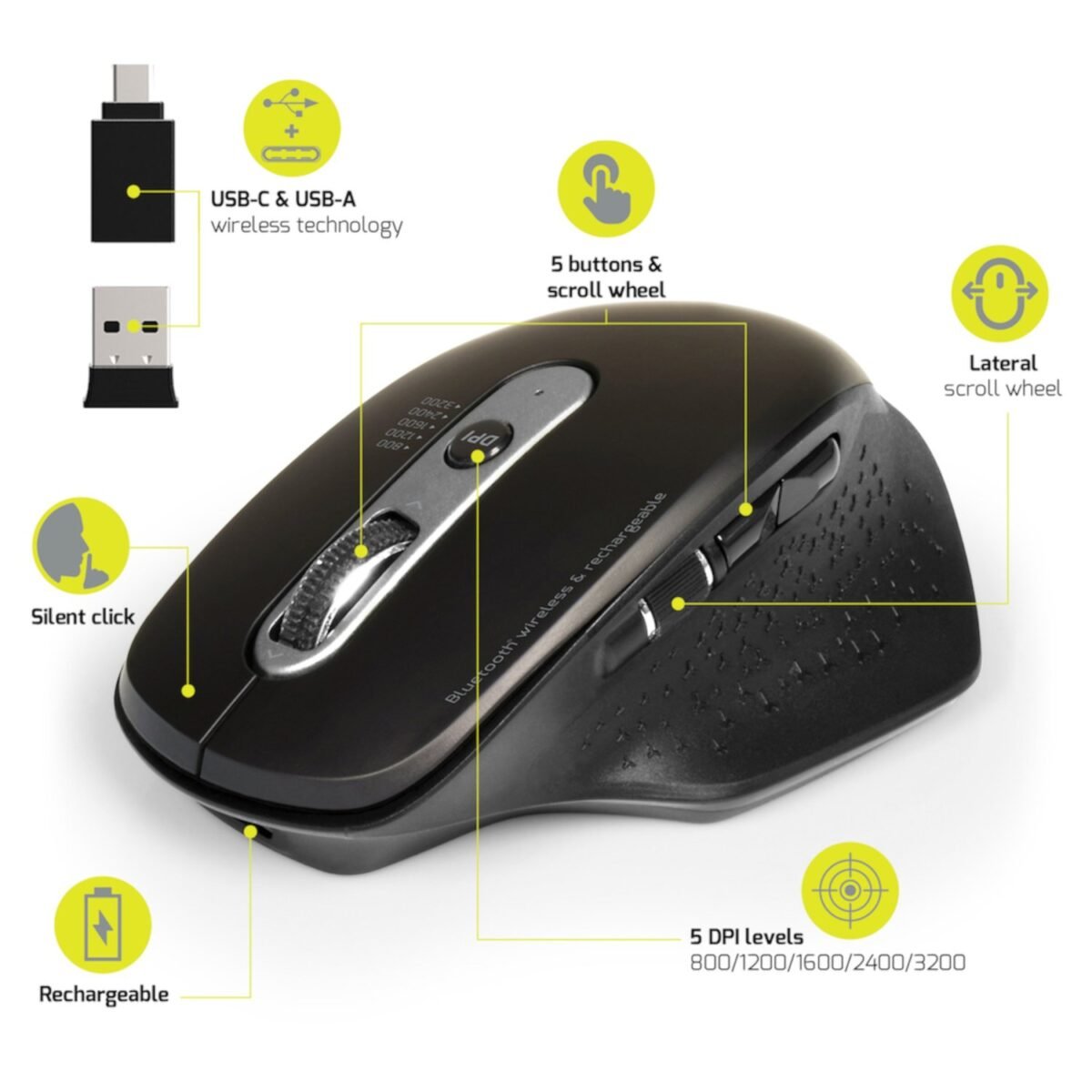 900716_Port-Connect-Wireless-Rechargeable-Executive-Bluetooth-Mouse_wr_04 Port Connect Bluetooth Wireless and Rechargeable Executive Mouse - Black - Image 3