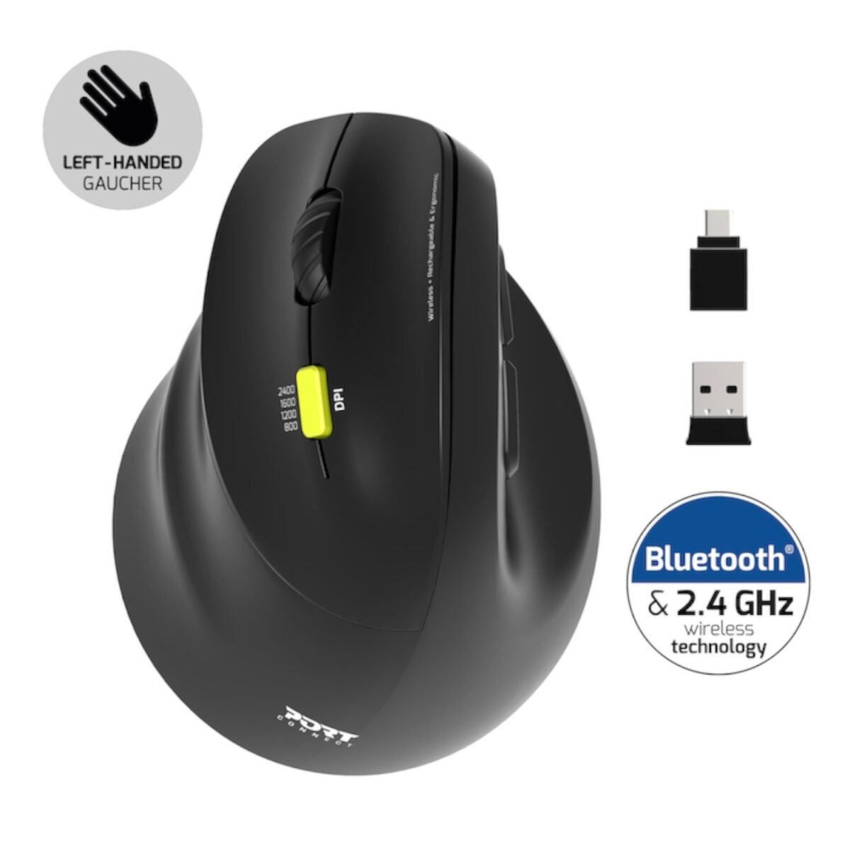 910008_PORT-MOUSE-ERGO-RECHARGEABLE-BT-LEFT_wr_08 Port Connect Ergo Shape Rechargeable Wireless Mouse - Image 2