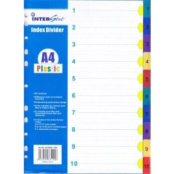 A4 PVC Divider Index  Numbered 1-10