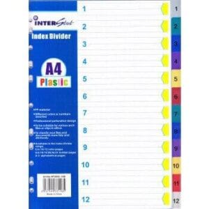 A4 PVC Divider Index  Numbered 1-12