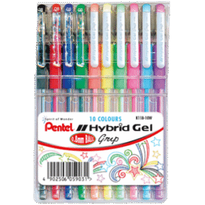 Pentel Hybrid Gel Ink Roller - Wallet of 10