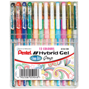 Pentel Hybrid Gel Ink Roller - Wallet of 12