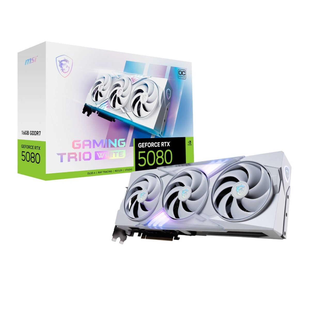 MSI_RTX5080GAMINGTRIOOC16GBWH_wr_01a MSI GeForce RTX 5080 GAMING TRIO OC 16G Graphics Card - White - Image 1