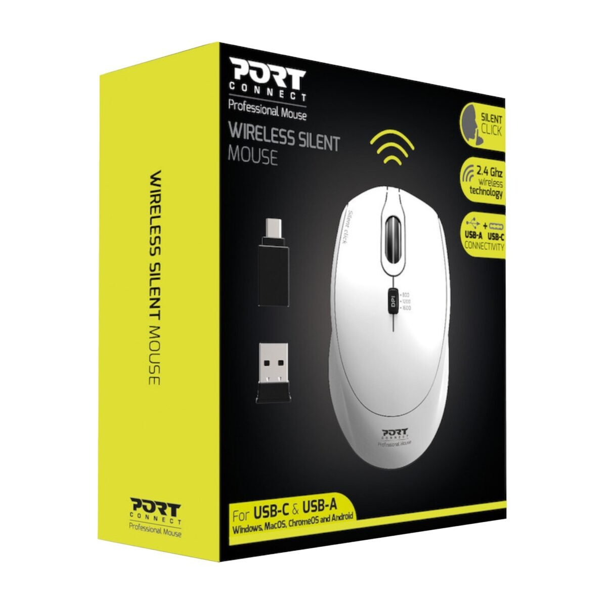 Port_900714_wr_04b Port Connect Silent 1600DPI 3 Button Wireless Mouse - White - Image 4