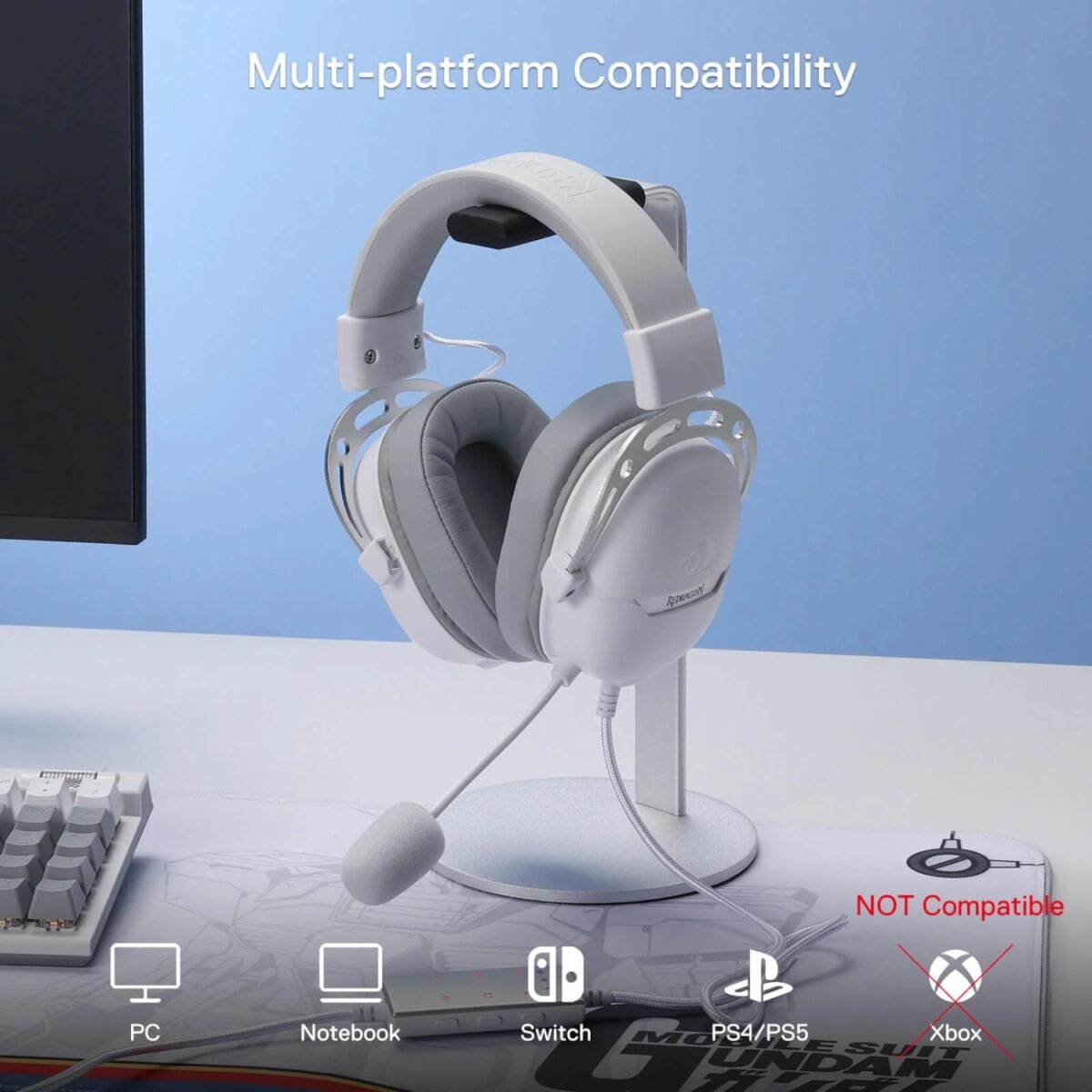 RD-H376WG_REDRAGON-OVER-EAR-AURORA-WH_wr_06 REDRAGON Over-Ear AURORA Gaming Headset - White - Image 4