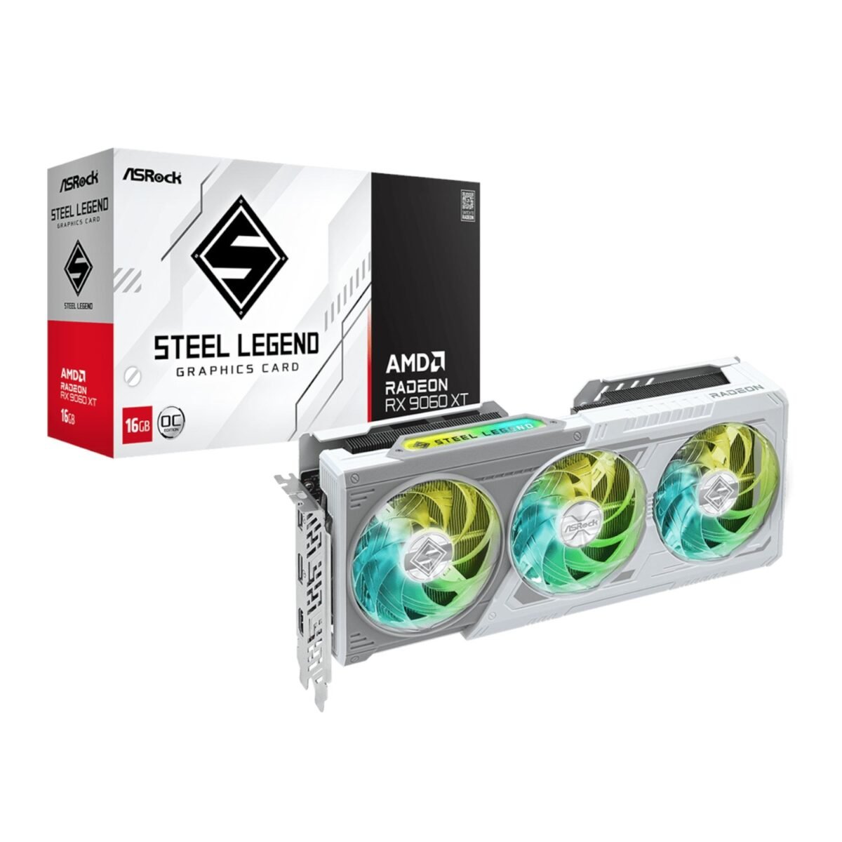 RX9060XTSTEELLEGEND16G_ASRock-AMD-Radeon-RX-9060-XT-Steel-Legend-16GB-OC-Graphics-Card-White_wr_01 ASRock Radeon RX9060 XT Steel Legend 16G Graphics Card - Image 1