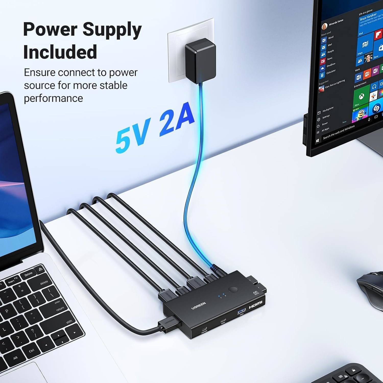 UGreen 2-In-1 HDMI KVM Switch 4 USB Ports 4K@60Hz–Black - Image 3