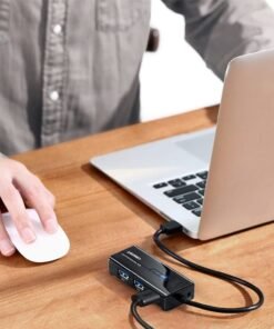 Alternative view of UGREEN USB Type-A Male to Ethernet Adapter with 3-Port USB Hub – Black