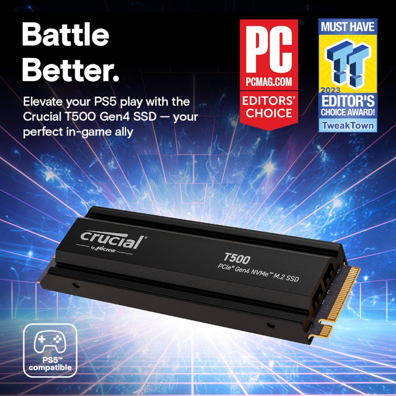 Crucial T500 1TB M.2 NVMe Gen4 with Heatsink NAND SSD - Image 9