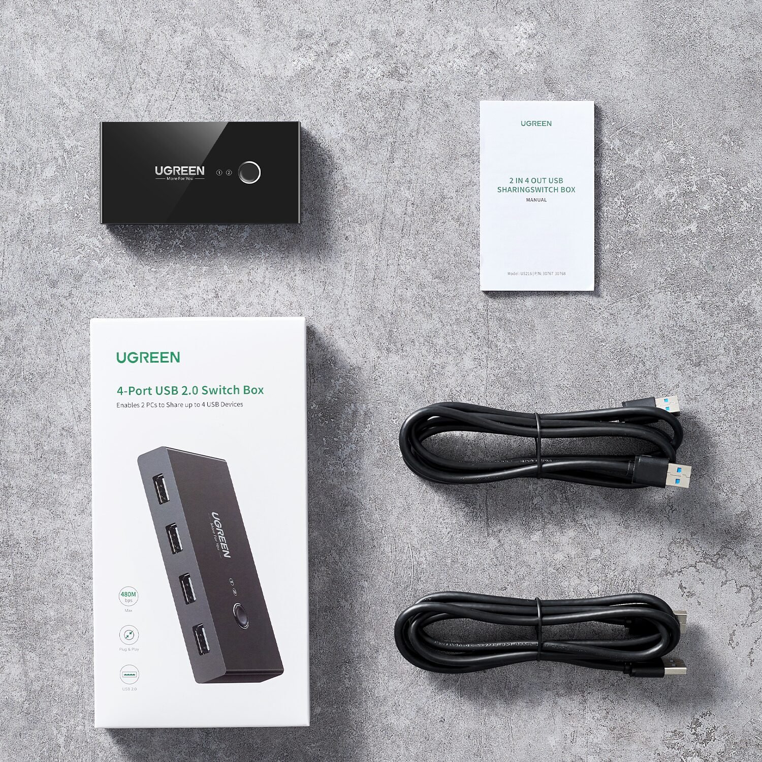 UGREEN USB 2.0 4-Port Switch Box, with 1.5m USB Cables - Image 5